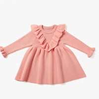 Tking modna dječja dječja dječja djevojaka čvrste vrhove suknje pletene kukičane džemper haljina ružičasta
