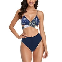 Caveitl Womens bikini setovi, ženski seksi bikini ispisali Split kupaći kostimi kupaći kostim plavi