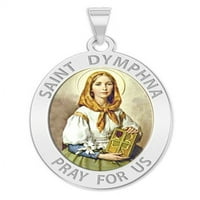 Saint Dymphna ovalna vjerska medalja veličine dimeta, čvrstog 14k bijelog zlata