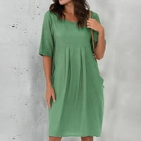 Pejock Ženska ljetna haljina casual okrugla vrata haljina s kratkim rukavima sa džepom A-line nagnutoj rubili Swith midi sunčana haljina zelena 5xl