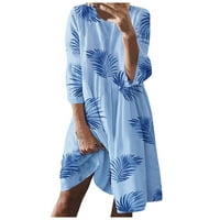 Ljetne haljine za žene Ležerne prilike Dužina koljena dugim rukavima Okolišni izrez Odštampani datum A-line haljina plava s