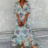 Ljetne ženske žene plus veličina haljina za čišćenje ženskog vratila V-izrez modni ležerni temperament