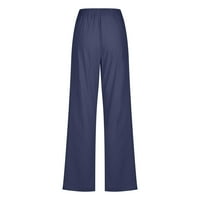 AMLBB ženske pamučne pantalone casual visoke strukske solidne boje elastične labave hlače ravne široke