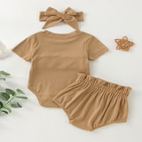 Jaweiw Baby Girl's Romper Outfits Set, Solid Boja kratkih rukava s rukavima, kratke hlače + elastične