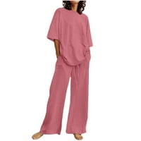 HOKSML odjeća za plažu, žensko ljeto odijelo modne kratke rukave pune hlače u boji Ležerno dvodijelno