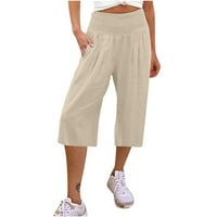 Ljetne pantalone za žene Ležerne prilike ljeto visokog struka Solid Boja ravno noga Duljina koljena
