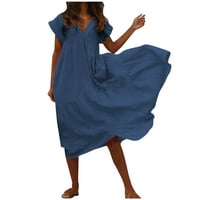 Ljetne haljine za žene žene V izrez kratki rukav Soild Color Šifon nepravilna hem-telesna haljina suknja