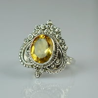 Navya Craft Citrine ovalni sterling srebrna ručno izrađena žuta izjava o dragulje žene Veličina prstena