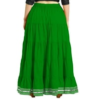 Eloria Maxi Tier suknja Elastični struk Pamučne boemske suknje Boho Long Paunsed, Boja: zelena, Veličina:
