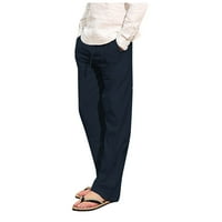 Carmen Muška modna pamučna posteljina plus veličina casual elastični džepovi za struku duge hlače, crna, m