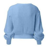 Vedolay ženski džemperi Ženski trendi pada modni džemperi pleteni rebrasti traktover pulover, plavi