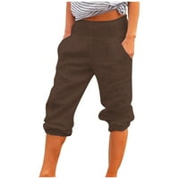 Cleariance ženske hlače sa širokim nogama pamučne pantalone ravne hlače casual pantalone smeđe l