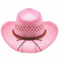 Odrasla ružičasta slamna kaubojska šešir sa tirkizno plavim perlicama u obliku zapadne kauboj - novi sa okvirnim oznakama