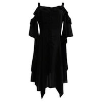 WHLBF Ženske haljine Halloween plus veličina zazor je tamna u ruff rukavima s ramena Gothic Midi haljina