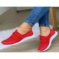 Ymiytan ženske udobne cipele za hodanje radne mrežice okrugli nožni prsti na tenisima Jogging casual cipela crvena 6,5