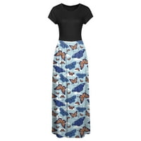 Zlekejiko ženski džep kratkih rukava Ležerne prilike cvjetne tiskarske plaže Long Maxi Labava haljina