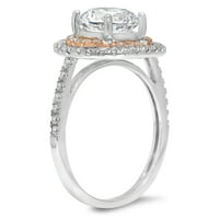 2. CT sjajan okrugli rez prozirni dijamant 18k bijeli ružin zlato halo pasijans sa accentima prsten