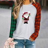 Božićna dukserica za žene pismo Ispis pulover s dugim rukavima PLAJNE PATCHWORK košulje Xmas grafički dukseri