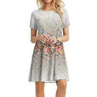 INLEIFE haljine za žene, ženska casual obična labava haljina s kratkim rukavima cvjetna print suncokret