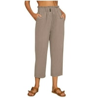 Ženske posteljine hlače visoke stručne ležerne pantalone sa džepovima sa džepovima