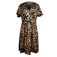 Haljine za žene Ženska A-Line Srednja dužina Leopard Print Kratki rukav V-izrez Pocket Vruća prodaja