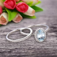 1. karat ovalni rez akvamarinski godišnjica vjenčanja poklon mladenka za angažman prsten na 10k bijelo