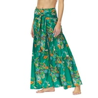 Široke pantalone duge noge za ženske casual labave meke udobne modne cvjetne pantalone s visokim strukom