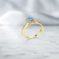 Gem Stone King 0. CT 6x Octagon Swiss Blue Topaz Pink Lab Grown Diamond 10k žuti zlatni prsten