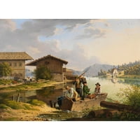 Carl Friedrich Heinzmann Crna modernog uokvirenog muzeja Art Print pod nazivom - pogled na Walchensee