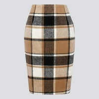 Yinguo suknje za olovke za žene za žene jeseni zimsku visoko struku Bodycon duljina koljena vuna midi