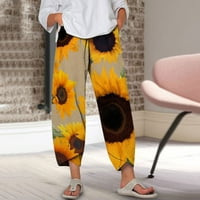 Ženske elastične strugove Hlače Cvjetne tiske široke pantalone za noge Ležerne prilike pamučne posteljine