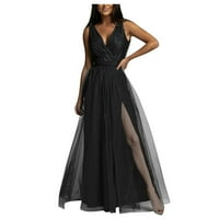 Bazyrey ljetne haljine, kauzalne haljine, ljetne haljine bez rukava A-line Solid Maxi V-izrez ljetne haljine seksi haljine Djevojke haljina crna xl