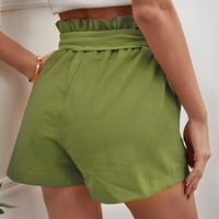 SKPBlutn Hlače za ženske kratke hlače udobne čipke up elastični struk ljeto s džepovima pamučne i posteljine