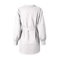 Symoid Maxi haljina za žene-džepove dugmad dugih rukava na vrtu odljetnice od čvrstog nagiba ovratnik jakna bijela l