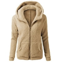 Ženski džemper sa kapuljačom kaput zimski topli vuna patentni kaput pamučni kaput na otvorenim jakne kaputi zimski kaputi za žene kafe_ s