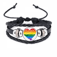 Rainbow Heart LGBT narukvica pletenica kožna tkanina uže za konop