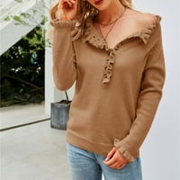 Ženski prevelizirani džemper za posade O-izrez dugi rukav na velikim rukavima, pulover gumb na pulover