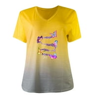 Žene Rainbow Gradientno pismo Ispiši kratki rukav V-izrez labav pulover T-majice bluza m