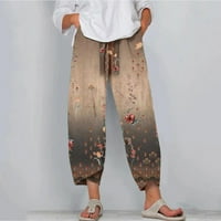 Žene kapri hlače sa džepovima za čišćenje Žene Ležerne prilike tiskani visoki struk labavi džep ravno