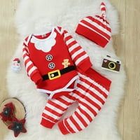 Rovga Girls Outfit Sets Baby Boys Giržić Božićne Xmas Santa Romaper Bodysuit + Striped Hlače Hat Outfits