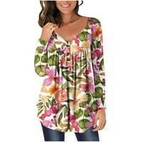 Ženska tunika na vrhu majica bluze bluze V izrez cvijet tisak dugih rukava u gore meke udobne majice