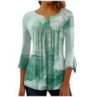 SENADKEELBUTTON donje košulje za žene Print Tunic Ljetni vrhovi Dressy Casual Bell rukava V izrez opružne bluze