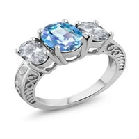 Gem Stone King 3. CT ovalni milenijum plavi mistični kvarcni bijeli Topaz Sterling srebrni prsten