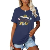Hesxuno ženski vrhovi i bluze žene ženske modne uskrsne štampanje O-izrez kratka majica majica labava bluza