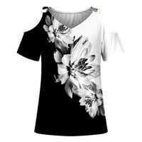 Žene hladno ramene ljetni casual trendi kratki rukav V izrez T majice Čvrsti cvjetni grafički teže slatke