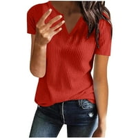 Homenesgenics ženske vrhove čišćenje ženske modne čvrste boje V-izrez Udobna labava majica kratki rukav bluza casual tops