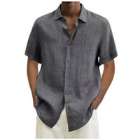 Muške pamučne košulje Ljeto gumbi sa čvrstim bojama niz havajska bluza s kratkim rukavima Labavi fit