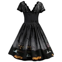 Ne propustite Himeway Ženski kratki rukav Halloween Retro čipka Vintage haljina Line Swing haljina crna