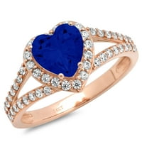 1.49ct Stjecalo za srce simulirano plavi safir 14K Gold Gold Gold Anniverment HALO prstena veličine 8,75
