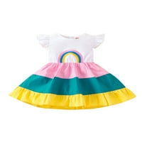 Baby Girl Haljina Flying rukav dizajn duge vezene prugaste kontrastne boje slatka haljina